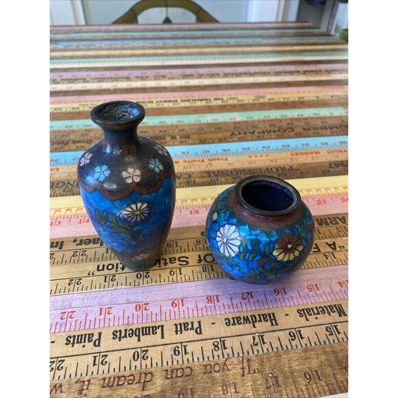 Japanese CLOISONNE Enamel on Bronze Vase & Ginger Jar Period Floral - Picture 2 of 15
